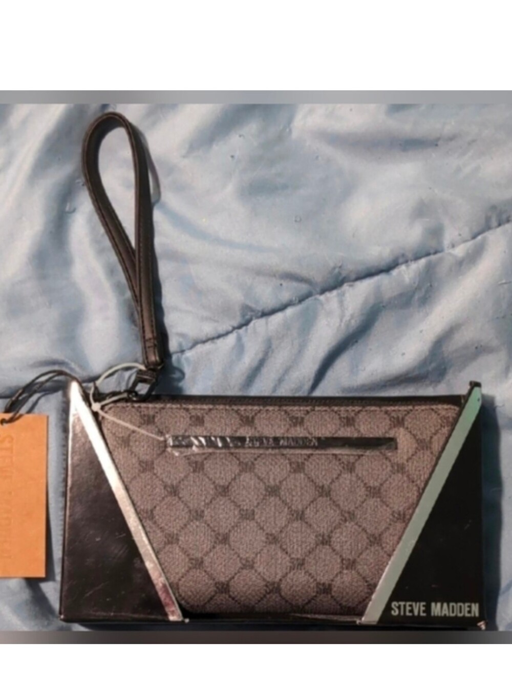 Steve Madden Black Wristlet Clutch with Logo Print